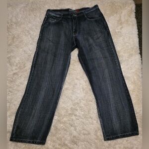 ROMAN ROYALTY Men's darkwash distressed 100% Cotton Baggy Jean Sz. 38x32 EUC